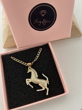 18ct Gold Rolled | Horse Stallion Pendant Necklace | 60cm (24’) Curb Chain 18K