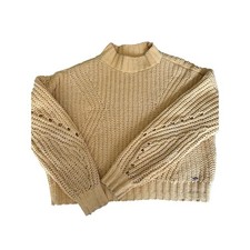 Suéter de punto grueso Hollister XS amarillo mostaza chenilla cuello falso para mujer