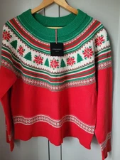 Cynthia Rowley New York - Christmas FAIRISLE Jumper - L - Red, green  BNWT