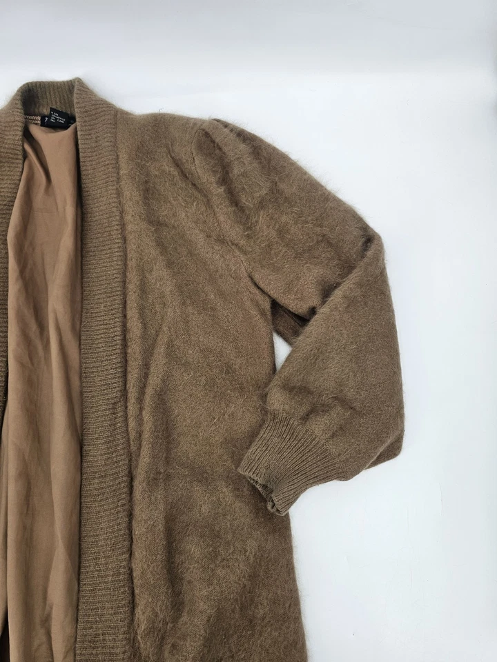 Cardigã feminino vintage Venessa Angora suéter frontal aberto marrom tamanho grande forrado - Imagem 2 de 4