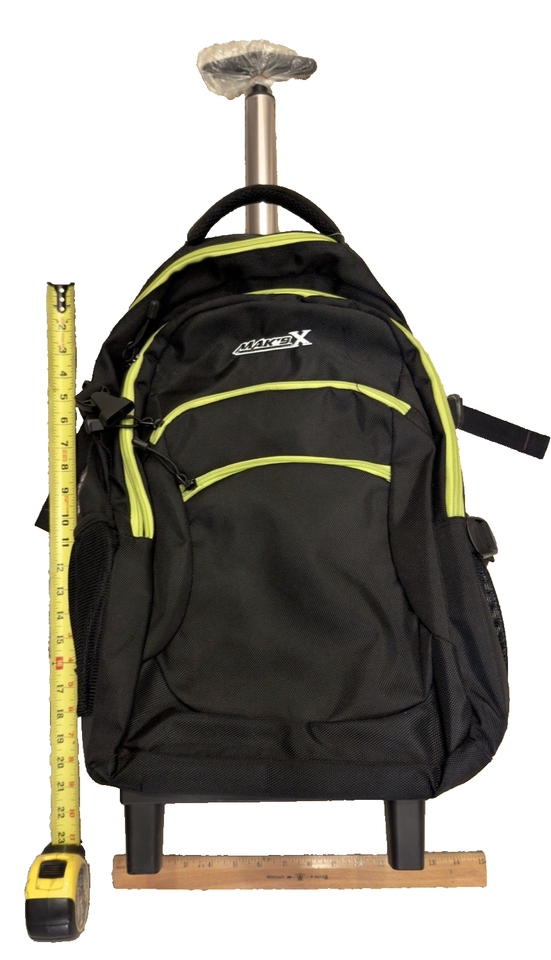 Rolling Picture Add MAK'S Sportsgear Rolling Backpack 18in Black Lime Green Telescoping ...