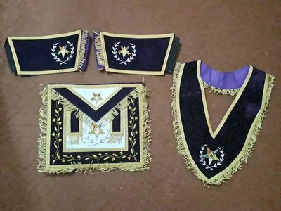 Hand-Embroidered Masonic Regalia O.E.S Grand Patron Apron, Collar, Cuffs