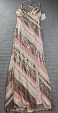 Violet Weekend Gown Juniors Size 7/8 Stripe Sequin Lace Up Back Side Slit