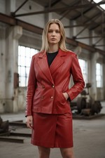 Tailleur Ensemble Cuir Vintage Rouge Année 80 T 42