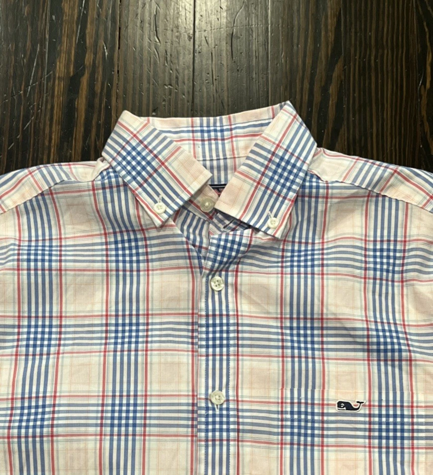 Camisa Tucker Vineyard Vines Calce Clásico Para Hombre XS Cuadros Azul Rosa Algodón  Foto 2 de 4