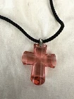 BACCARAT Pink Crystal Cross Pendant Choker Necklace Vintage