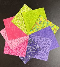 108 Pink, Purple, Lime charm pack 5" squares cotton, 9 designs