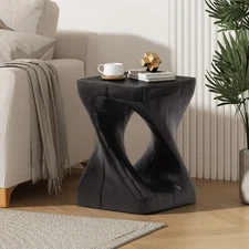 ✅MGO Twist Shape Side Table, Wood-like texture, Black Color