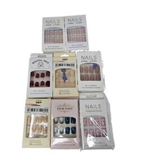 Lot of 8 Press On Nail Sets 24pc French Tip Pink Blue Burgundy Fake Nails