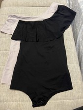ZARA 2 Pack One Shoulder Ruffle Bodysuit Size S Black  Beige