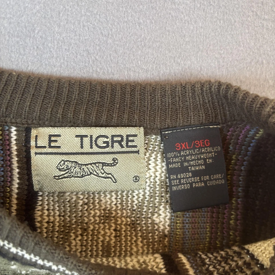 Suéter Vintage Le Tigre Para Hombres 3XL 3D Tejido Coogi Manga Corta Marrón Patrón Años 90 Foto 4 de 4