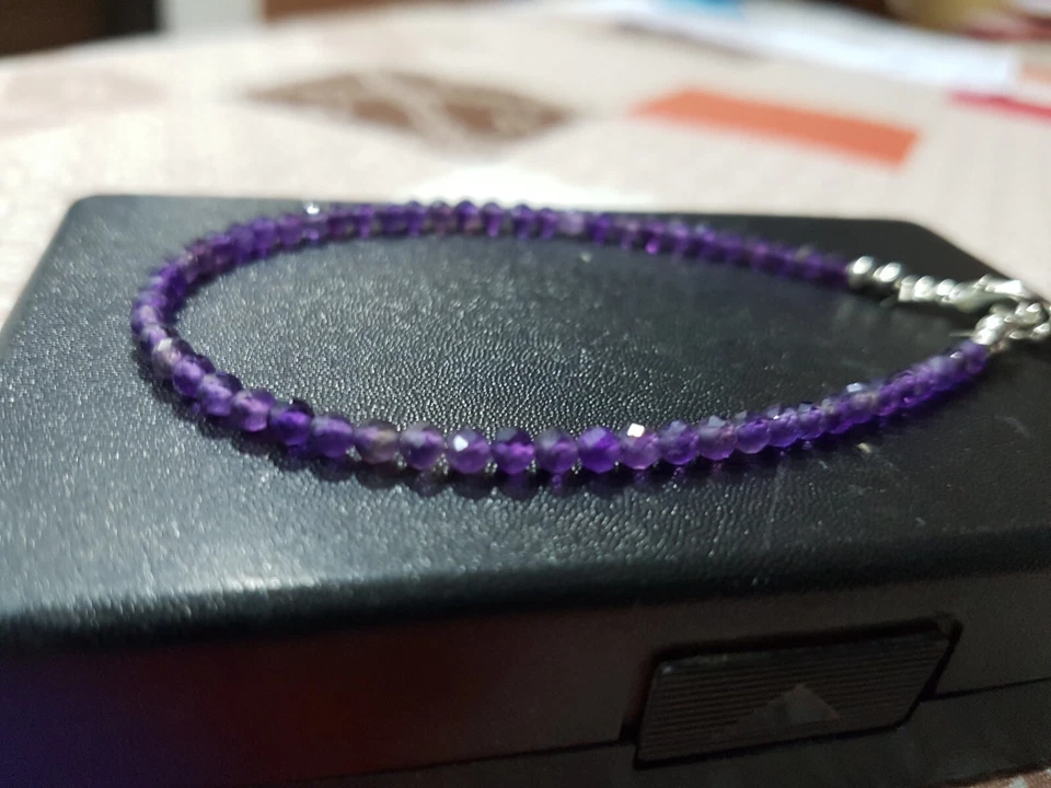 Collana in argento sterling 925 con pietre preziose ametista gioielli regalo b55 - Immagine 4 di 4