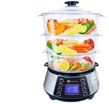 NaturoPure Food Steamer 11.5L Capacity 3 Tier Electric Steamer 6 Preset Cooking