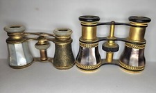 2 Pair VINTAGE MOTHER OF PEARL/BRASS OPERA GLASSES As-is B1