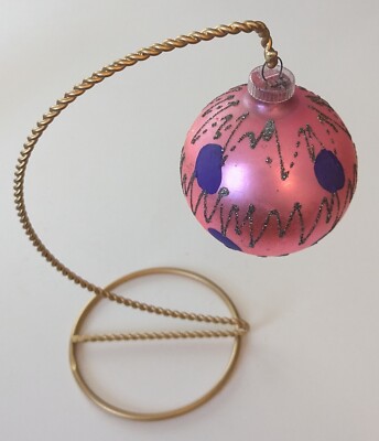 VTG Mica Ball Glass Christmas Ornament Glitter W Germany Pink Painted MCM  #A