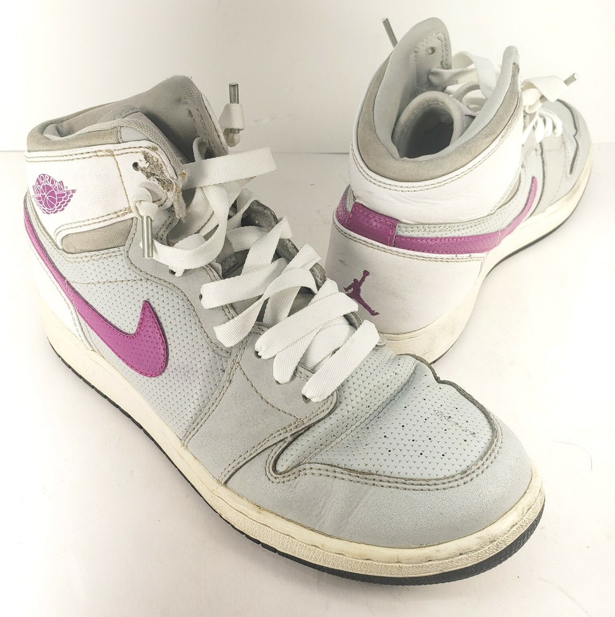 Air Jordan Retro High Grey Mist Fuchsia Flash (GS) 332148-018 Size 7Y
