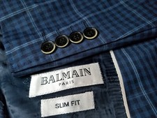 RECENT 38R Slim Balmain Paris Wool check blue blazer Jacket Sport Coat