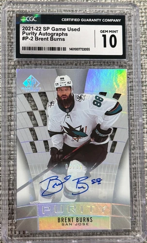 2021-22 Upper Deck SP Game Used Purity Auto Brent Burns #P-2 Auto CGC 10