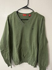 Izod Men's V Neck Pullover Sweater Green Solid Long Sleeve Size Large