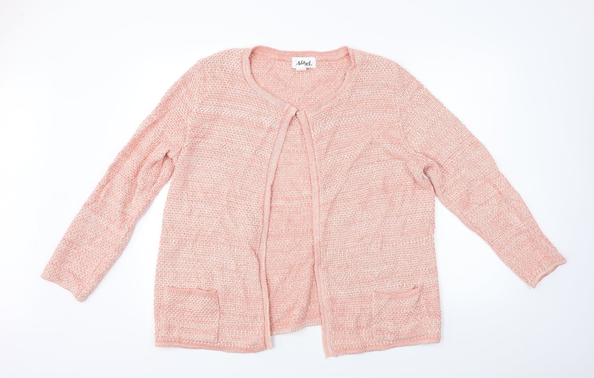 Afibel Womens Orange Crew Neck Cotton Blend Cardigan Size 16