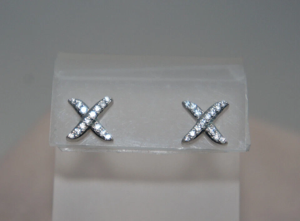 David Yurman Plata 925 585 Diamante X Poste Cruzado Aretes DY Bolsa Foto 2 de 4