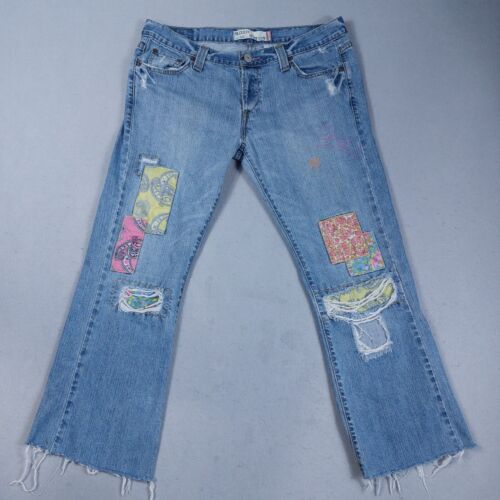 Levis 513 Slouch Boot Cut Jeans Women's 13M Distressed Button Colorful  Patches | eBay