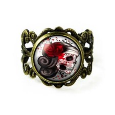 Sugar Skull Girl Day of the Dead Punk Halloween Handmade Ring