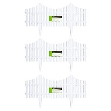Image of 3 x 33cm 4 Piece Set White Wood Effect Picket Fence Garden Edging