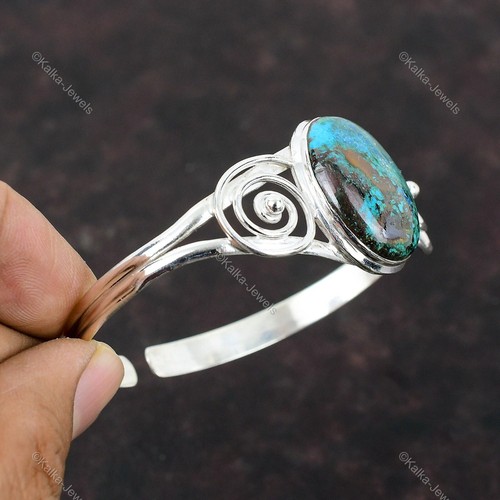 Brazalete de piedra preciosa de rodillo natural azul ajustable plata esterlina 925 - Imagen 5 de 9