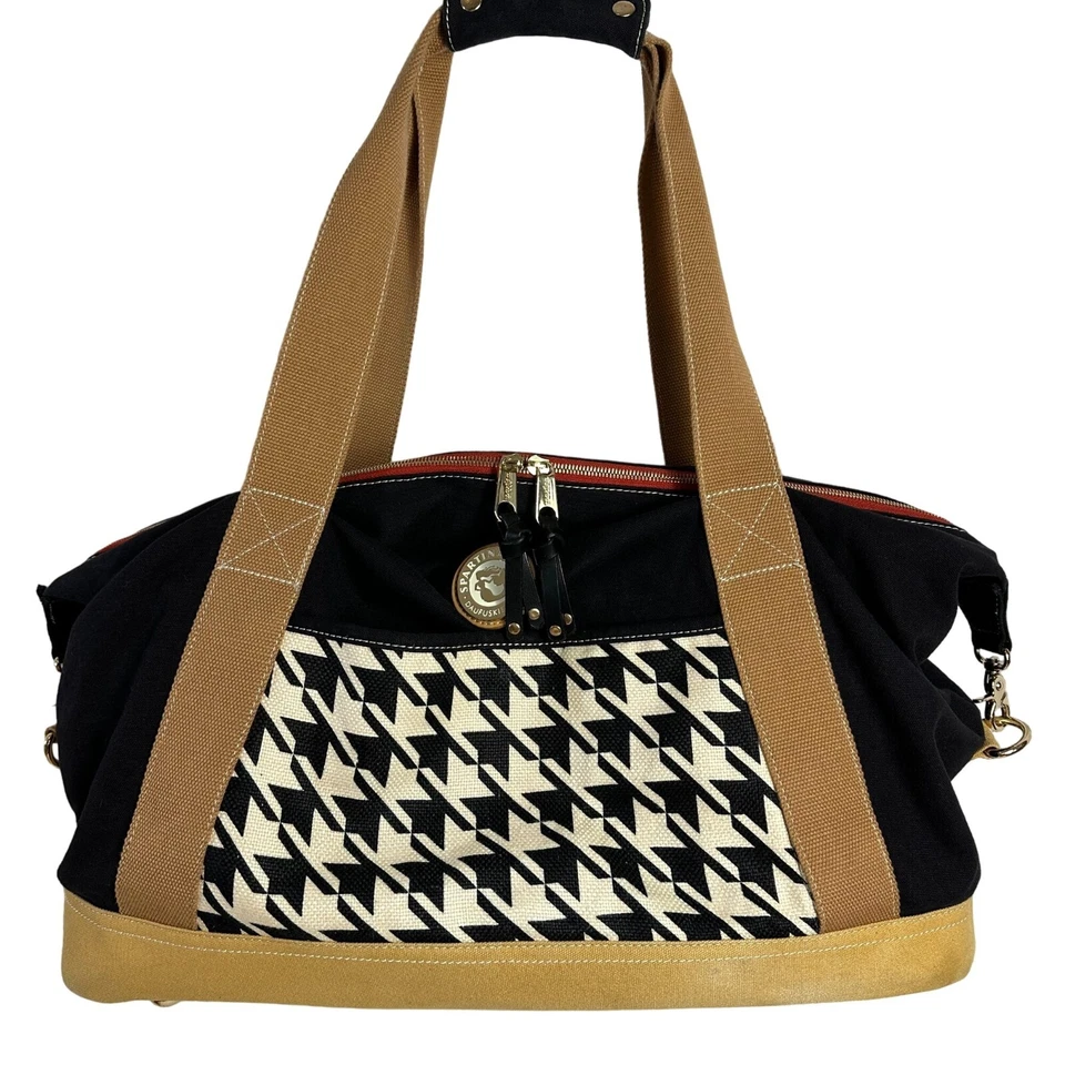 Spartina 449 Stoddard Cargo Duffle Bag Weekender Linen Leather + Wristlet - Image 3 of 4