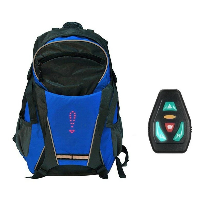Sac à dos vélo LED clignotant 18L bleu rechargeable USB pour trottinette