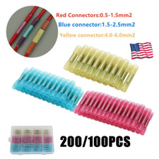 200x Heat Shrink Insulated Butt Crimp Terminals Electrical Wire Cable Connectors