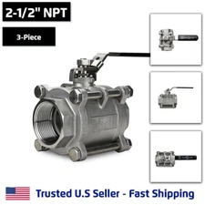 2-1/2" 3-Piece Full Port Ball Valve, Stainless Steel, FNPT Threaded SS, 1000 WOG