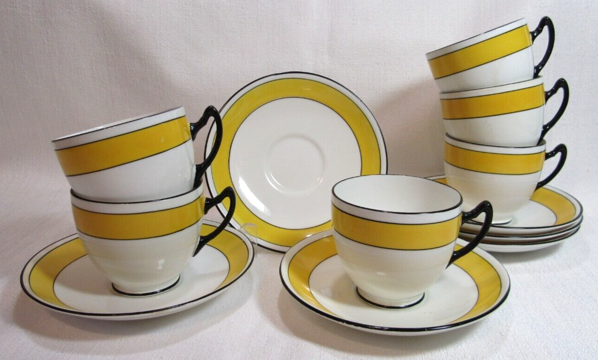 Royal Albert Crown China Yellow Art Deco 1920's Six (6) Cup