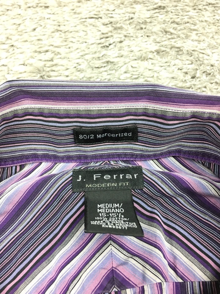 J Ferrar Button Up Shirt Mens Size Medium Modern Fit Purple 80/2 Mercerized - Image 4 of 4