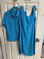 R&K Vnt 90s Floral Classy Blue Dress Sleeveless W/ Matching Shirt Sweater Med 10