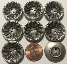 8 Antiqued Silver Tone Concave Metal Sew-through 2-hole Buttons 7/8" 23mm 4661