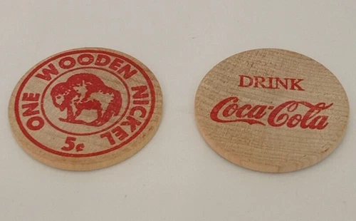 Coca Cola Wooden Nickel Red Buffalo Vintage RARE Collectible Coke NOS Lot of 2