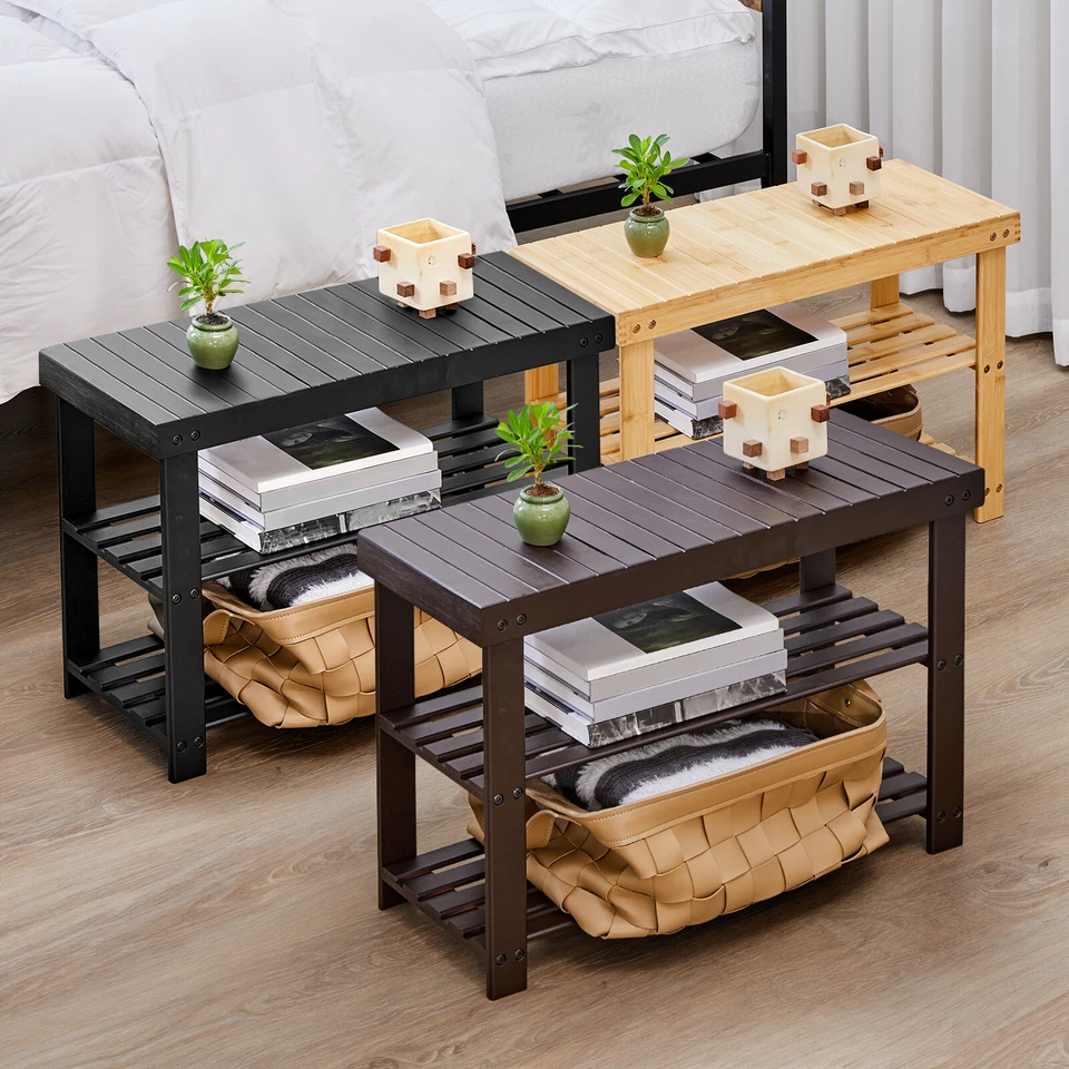 3 Tier Bamboo Shoe Rack Bench Storag Organizer Entryway Hallway Bench Seat Shelf - Image 3 of 4