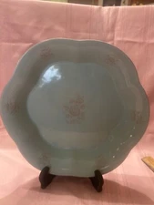 Light Blue W/ Brown Flowers Stoneware By Grestel Baking Dish Portugal 12”D