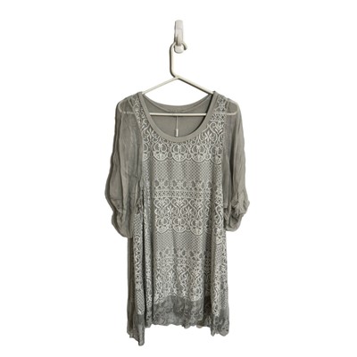 Scandal Italy layered lace sheer puff sleeve mini dress boho victorian size M