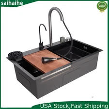 Flying Rain Stainles Steel Waterfall Kitchen Sink w/ Pull Down Faucet Household