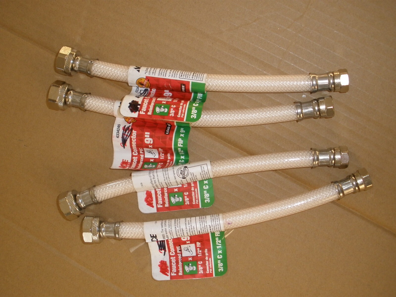 plumbing 4 LOT of 3/8 in. Compression X 1/2 in. D FIP 9 in. PVC Supply Line NOS
