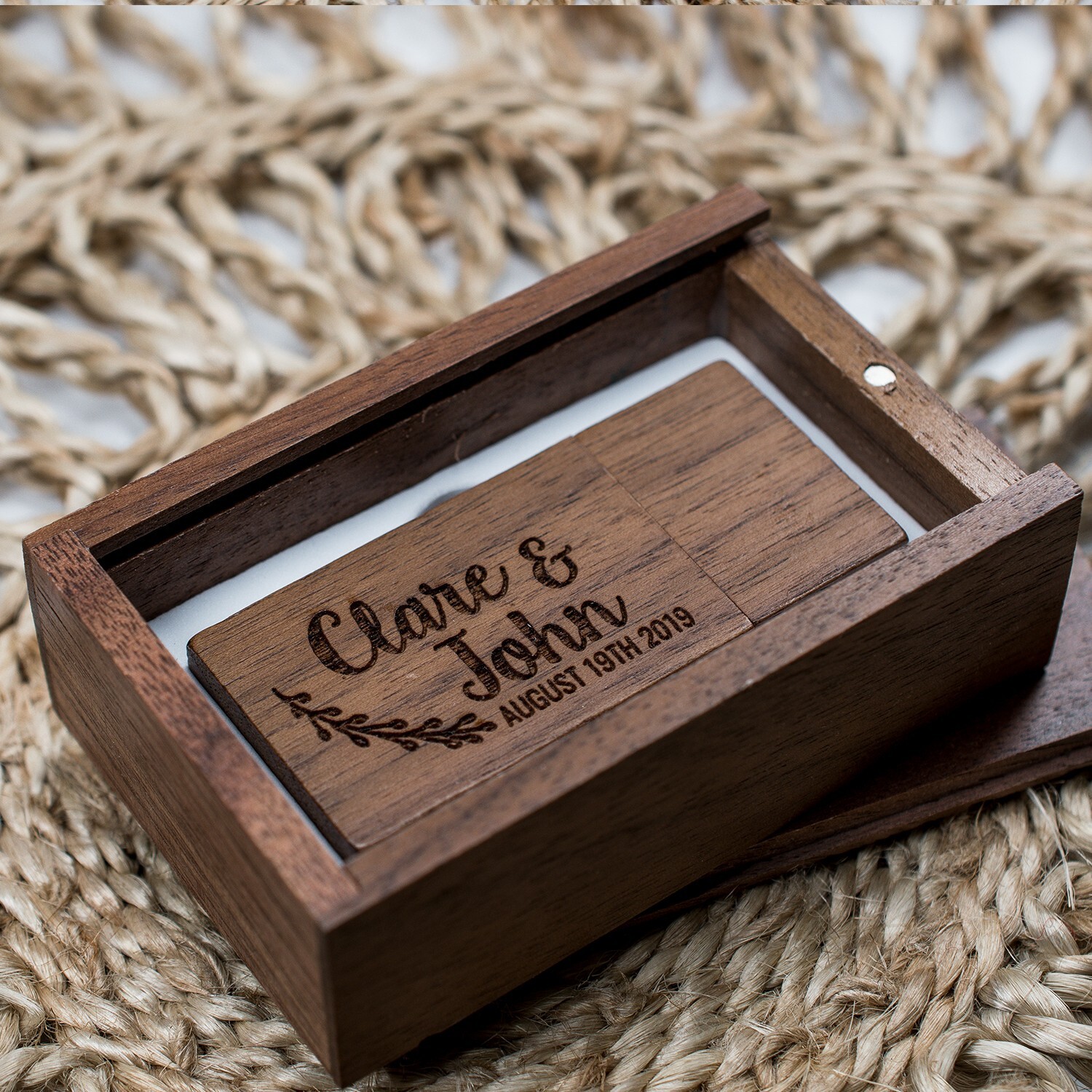 Custom Wooden Wedding Photo USB Flash Drive with Personalized Box  -image