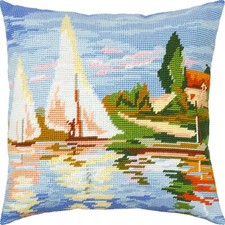 Needlepoint/Tapestry throw pillow cover "REGATTA AT ARGENTEUIL" embroidery kit