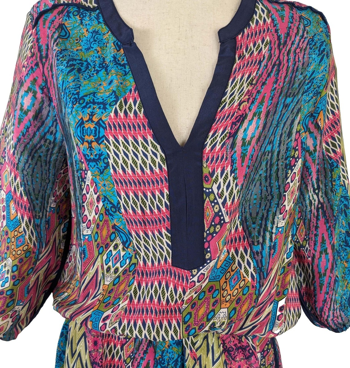 tolani silk tunic dress Tolani Women's XS 100% Silk Mini Dress Tunic Top Elastic Waist