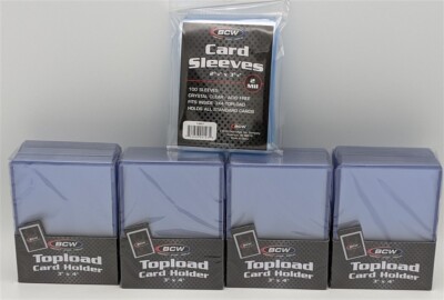 100 BCW Trading Card Hard Plastic Topload Holders + 100 Soft Poly Penny Sleeves