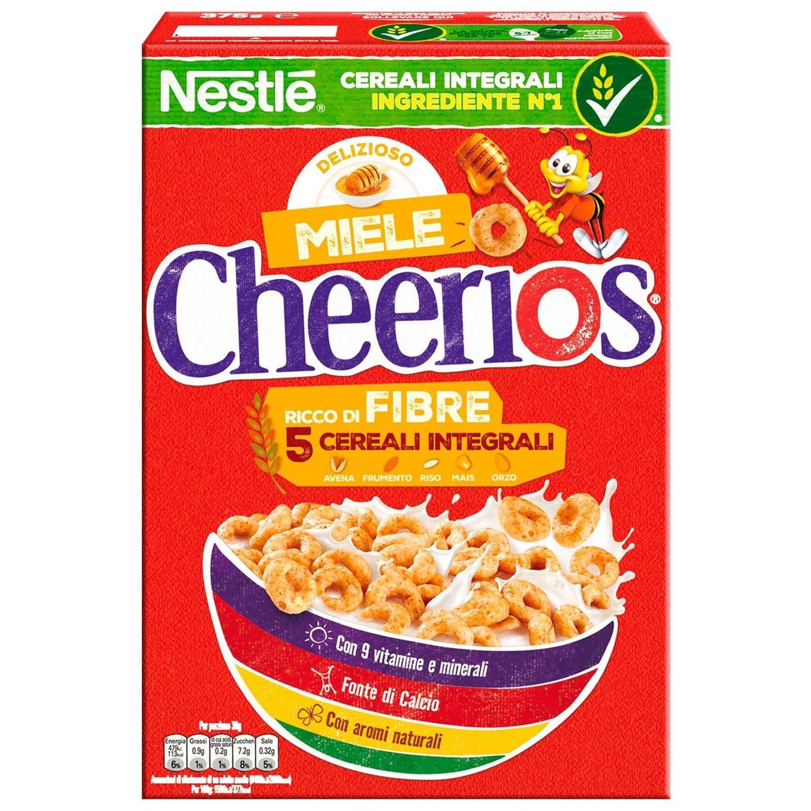 CEREALI NESTLE' CHEERIOS MIELE 375 GR COLAZIONE LATTE BAMBINI RICCO DI FIBRE