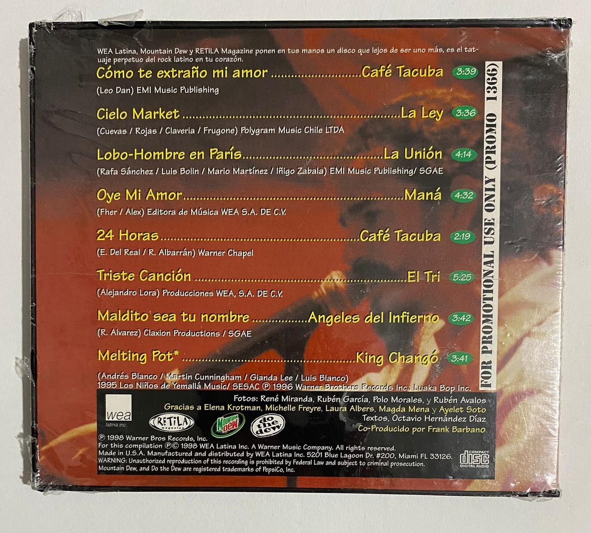 MOUNTAIN DEW TOUR INTENSIDAD FEAT LA LEY, 1998 USA CD ALBUM STILL