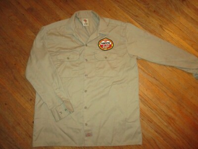 vtg AMSTEL BEER WORK SHIRT Delivery Guy Patch Uniform Long Sleeve Dickies LARGE
